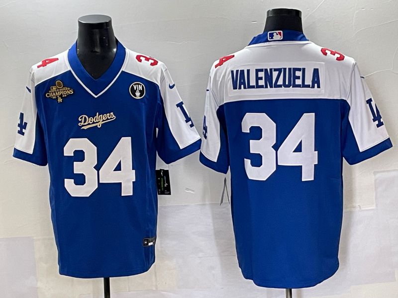 Men 2025 Los Angeles Dodgers #34 Valenzuela Blue white Nike MLB Jersey style 7072